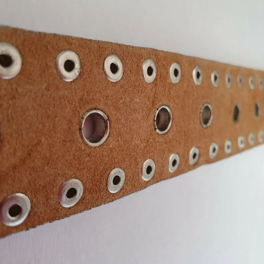 Genuine Bonded Leather Studded Belt Mall Goth Y2k Pink Metal Stud Punk Glam Rock - Picture 4 of 10